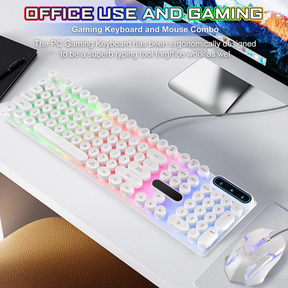 Mouse and Keyboard Combo, 104 Keys Wired Gaming Keyboard and Mouse Keyboard, Retro Punk Gaming RGB Keyboard, for Windows/Mac/Pc (Black)