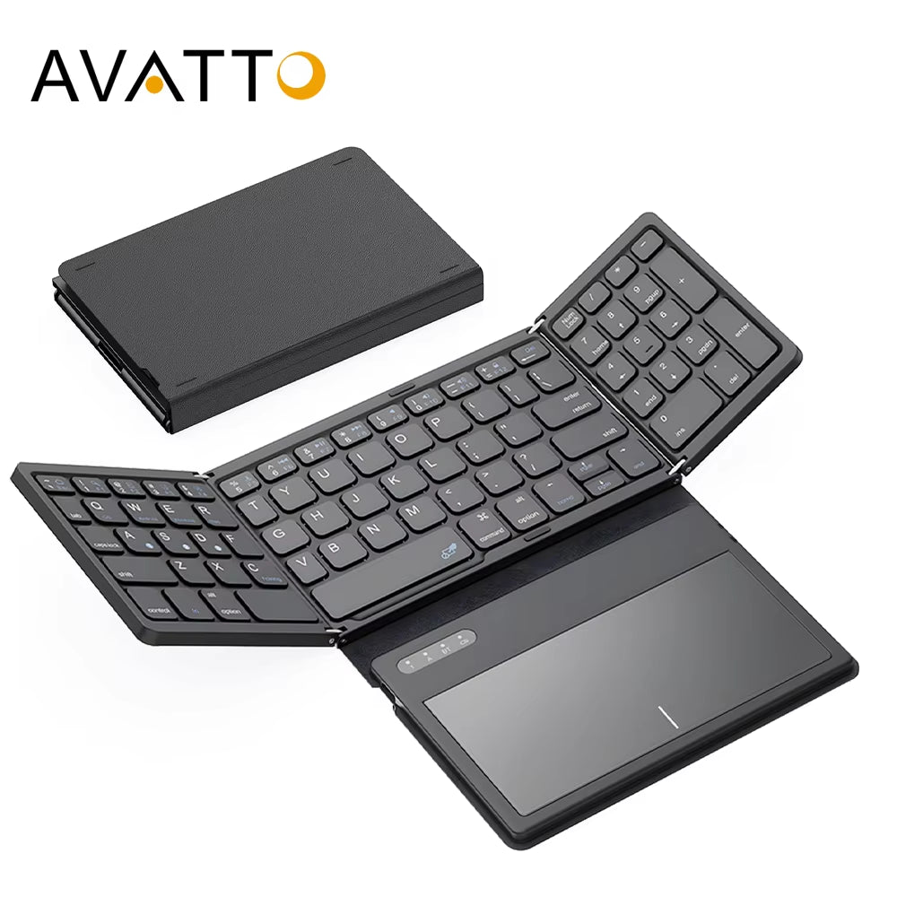 Portable Quadruple Folding Wireless Bluetooth Keyboard with Foldable Touchpad for Windows Android IOS Tablet Ipad Phone